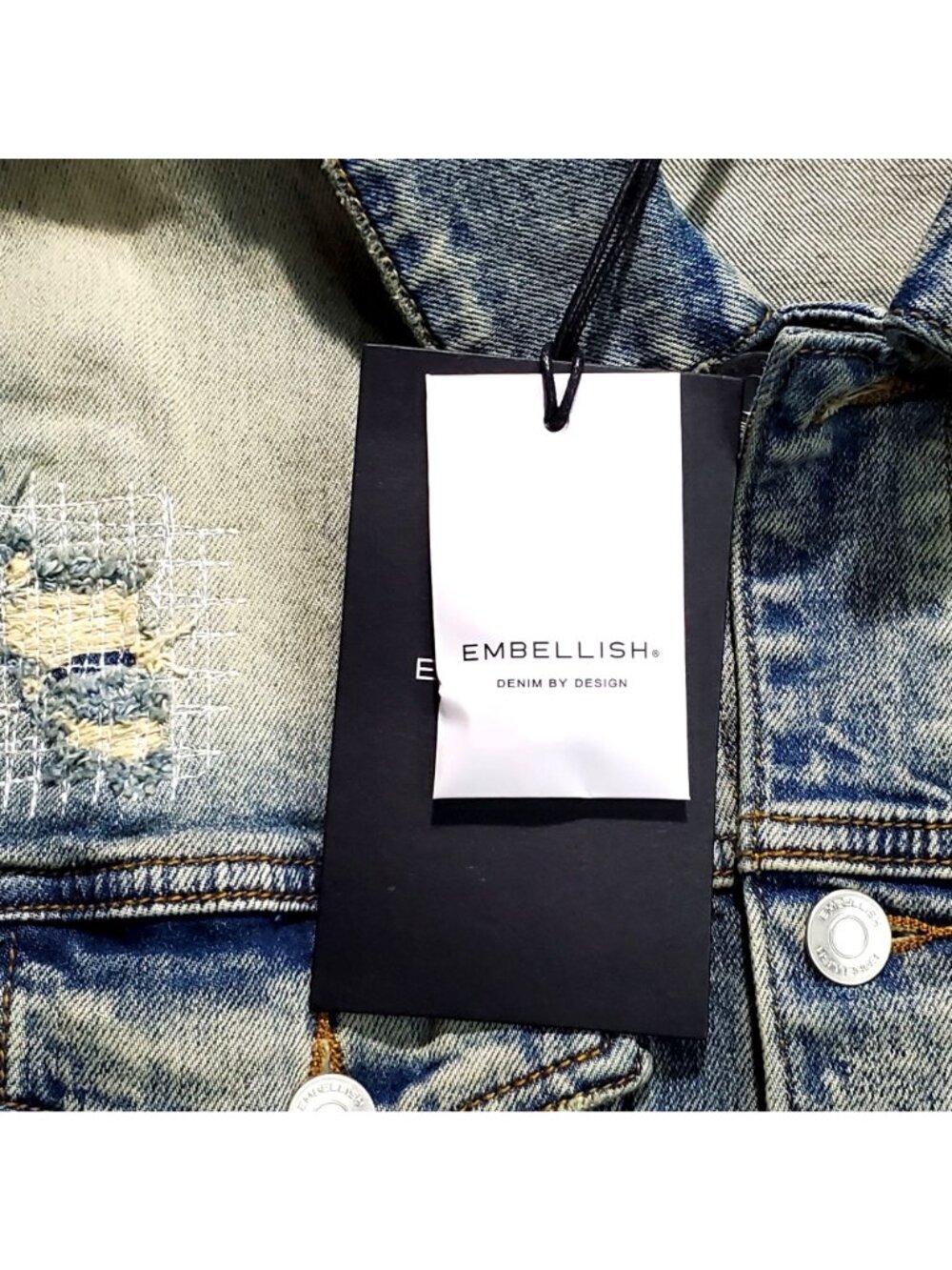 Embellish Mens Distressed Denim Jacket Size Large Blue Style EMBF121-200 NWT - Picture 4 of 15